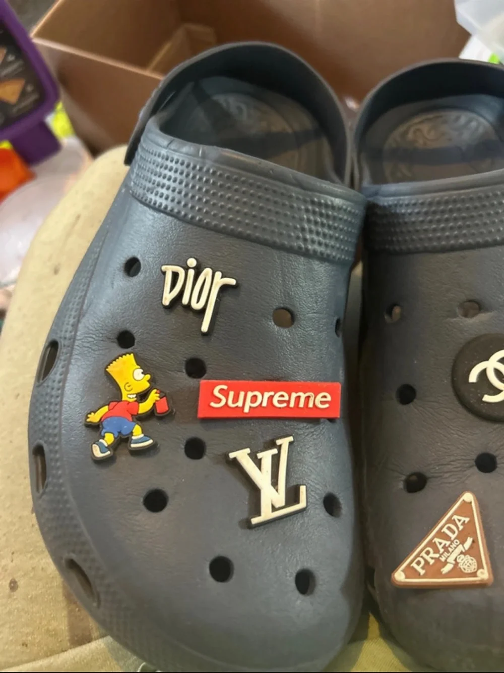 man  Black Clog Shoes with Designer Charm Accents